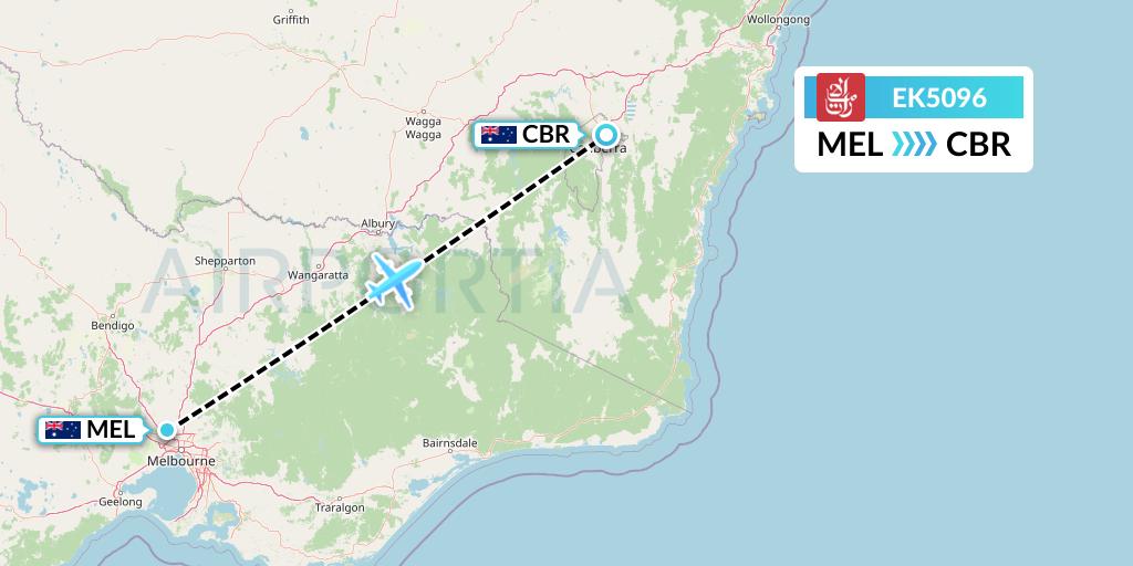 EK5096 Emirates Flight Map: Melbourne to Canberra