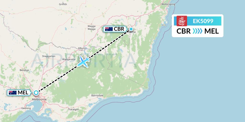 EK5099 Emirates Flight Map: Canberra to Melbourne