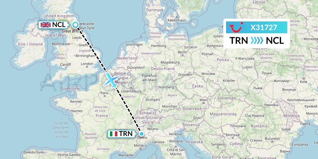 X31727 TUI fly Germany Flight Map: Turin to Newcastle