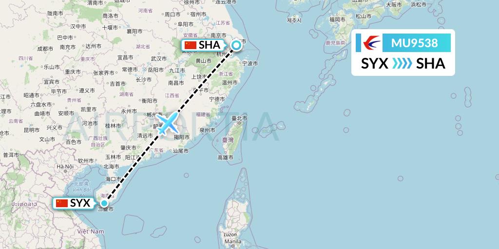MU9538 China Eastern Airlines Flight Map: Sanya to Shanghai