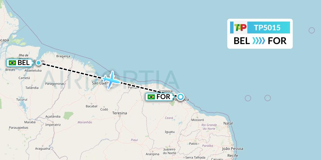 TP5015 TAP Portugal Flight Map: Belem to Fortaleza