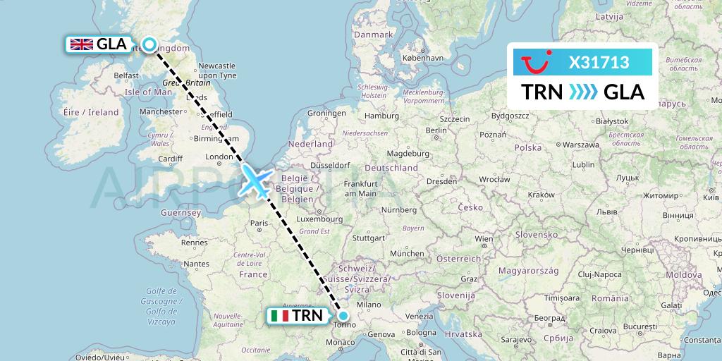 X31713 TUI fly Germany Flight Map: Turin to Glasgow