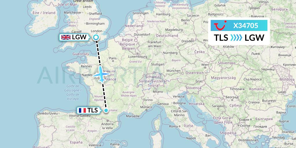 X34705 TUI fly Germany Flight Map: Toulouse to London