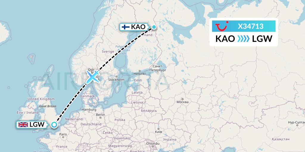 X34713 TUI fly Germany Flight Map: Kuusamo to London