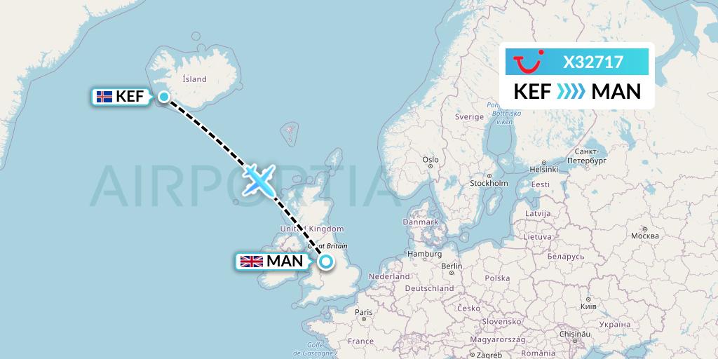 X32717 TUI fly Germany Flight Map: Reykjavik to Manchester