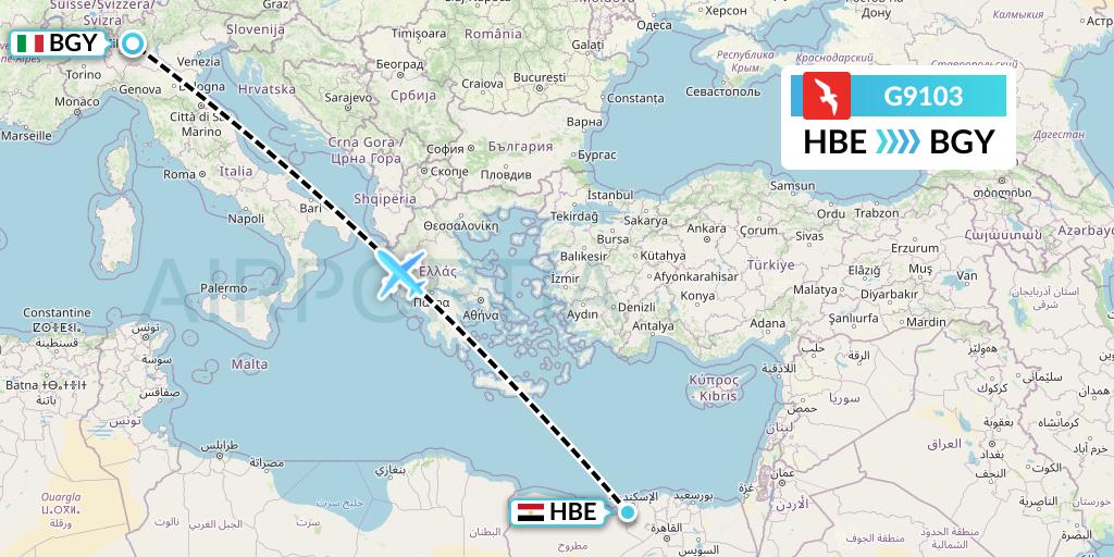 G9103 Air Arabia Flight Map: Alexandria to Milan