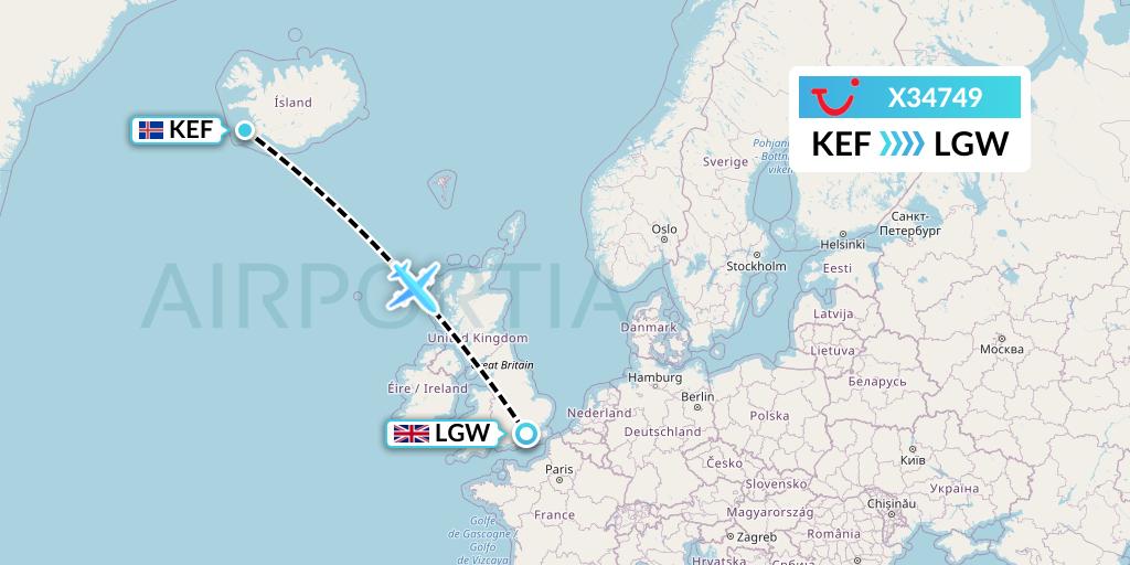X34749 TUI fly Germany Flight Map: Reykjavik to London
