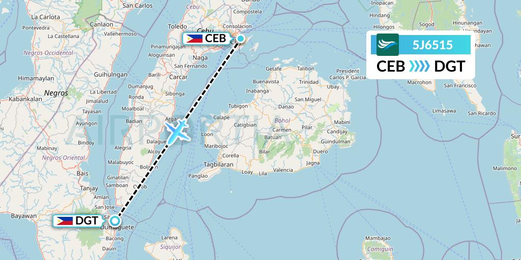 5J6515 CEBU Pacific Air Flight Map: Cebu to Dumaguete City