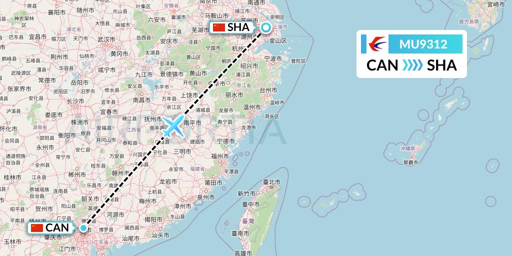 MU9312 China Eastern Airlines Flight Map: Guangzhou to Shanghai