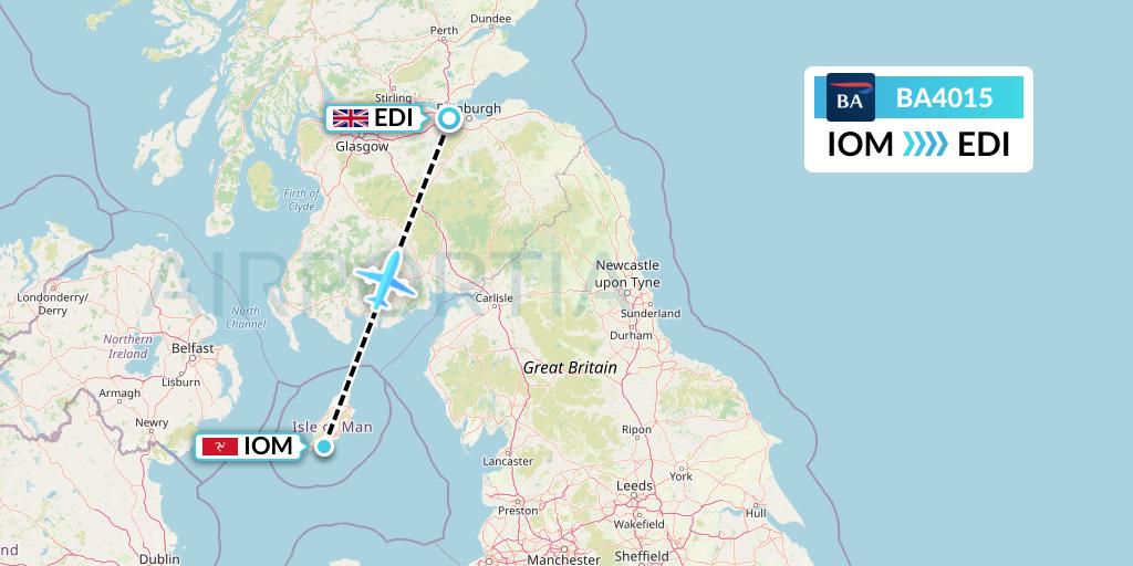 BA4015 British Airways Flight Map: Isle of Man to Edinburgh