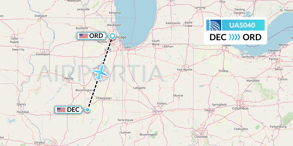 UA5040 United Airlines Flight Map: Decatur to Chicago