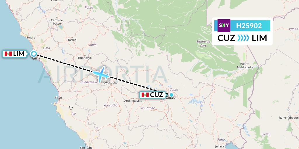 H25902 Sky Airline Flight Map: Cusco to Lima