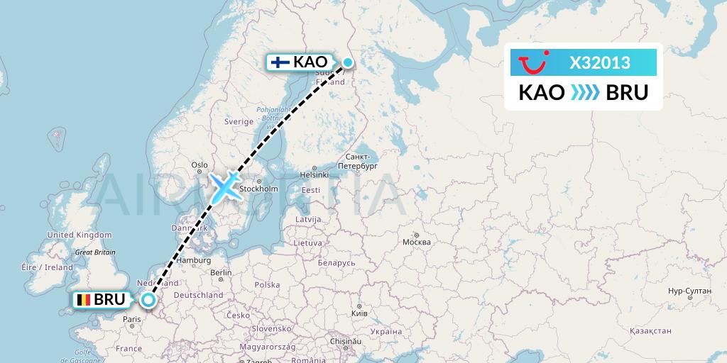 X32013 TUI fly Germany Flight Map: Kuusamo to Brussels