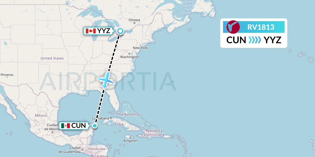 RV1813 Air Canada Rouge Flight Map: Cancun to Toronto
