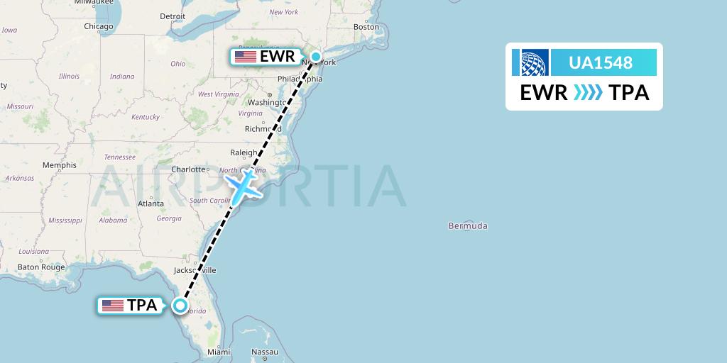UA1548 United Airlines Flight Map: New York to Tampa