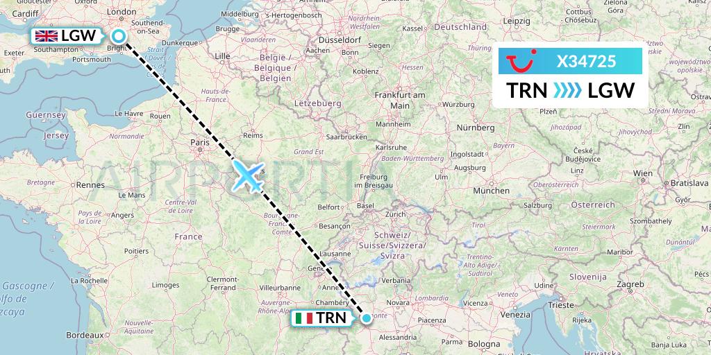 X34725 TUI fly Germany Flight Map: Turin to London