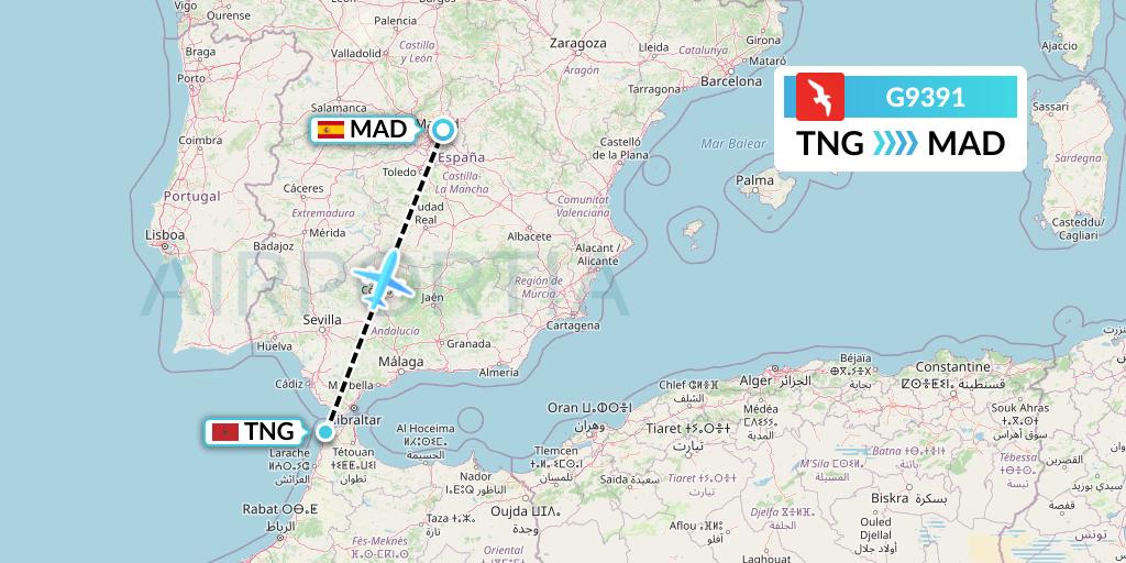 G9391 Air Arabia Flight Map: Tangier to Madrid
