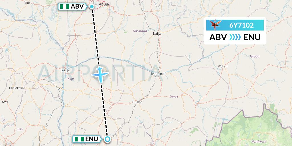 6Y7102 SmartLynx Flight Map: Abuja to Enugu