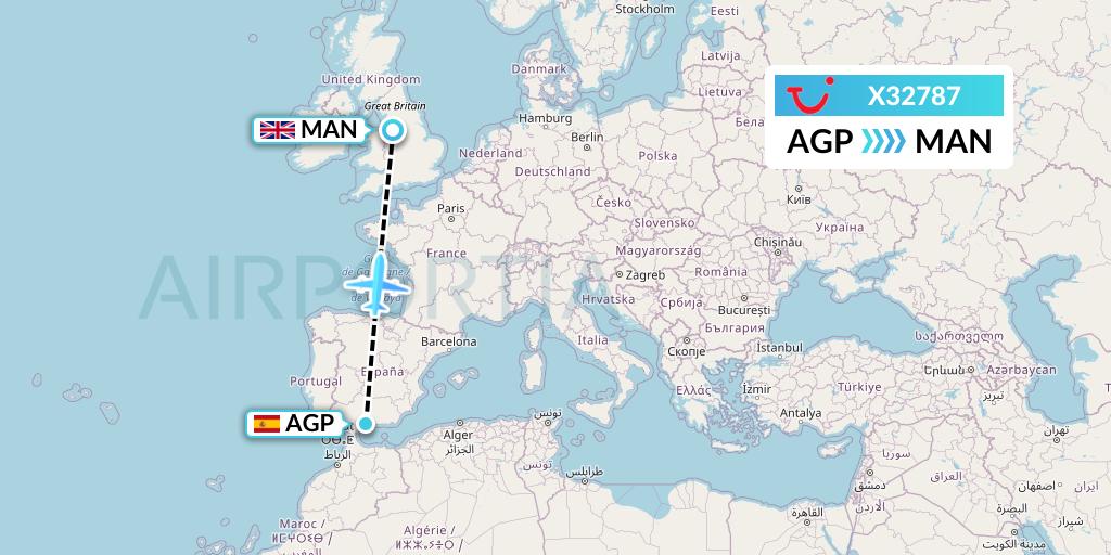 X32787 TUI fly Germany Flight Map: Malaga to Manchester