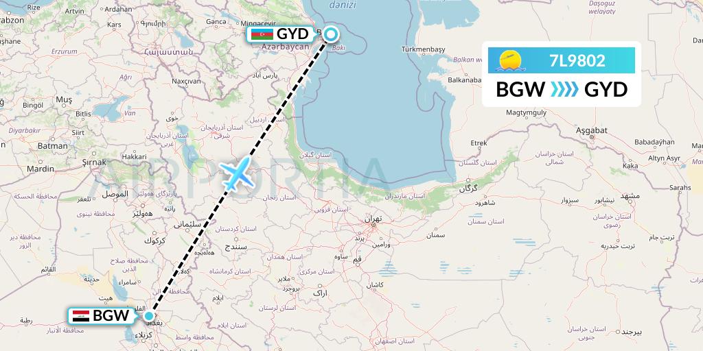 7L9802 Silk Way West Airlines Flight Map: Baghdad to Baku
