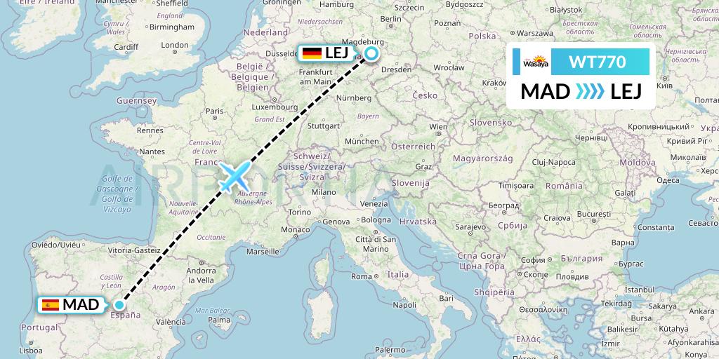 WT770 Swiftair Flight Map: Madrid to Leipzig
