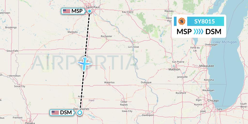 SY8015 Sun Country Airlines Flight Map: Minneapolis to Des Moines