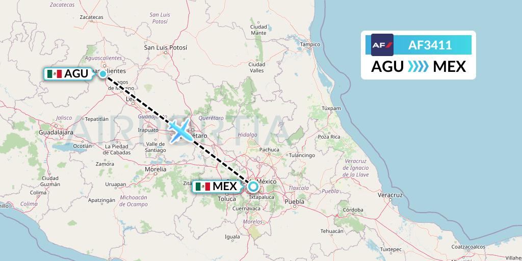 AF3411 Air France Flight Map: Aguascalientes to Mexico City