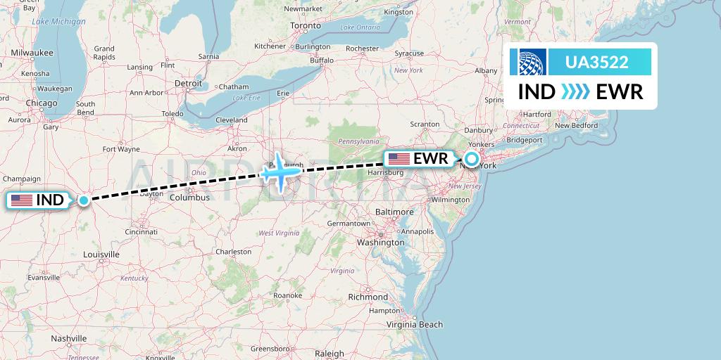 UA3522 United Airlines Flight Map: Indianapolis to New York