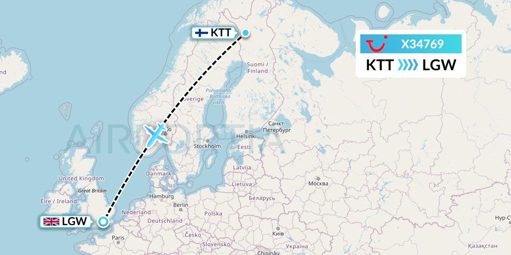 X34769 TUI fly Germany Flight Map: Kittila to London