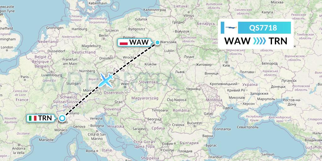 QS7718 Smartwings Flight Map: Warsaw to Turin