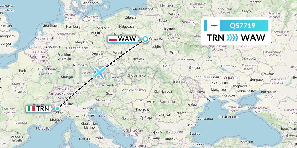 QS7719 Smartwings Flight Map: Turin to Warsaw