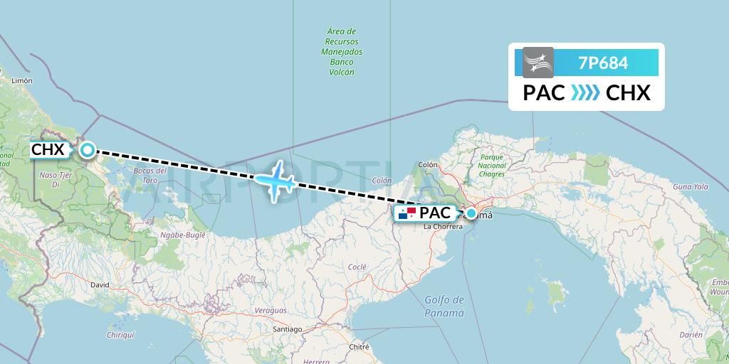 7P684 Air Panama Flight Map: Panama City to Changuinola