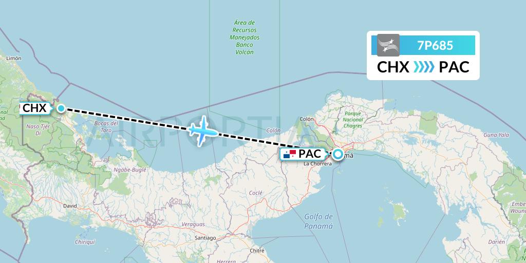 7P685 Air Panama Flight Map: Changuinola to Panama City