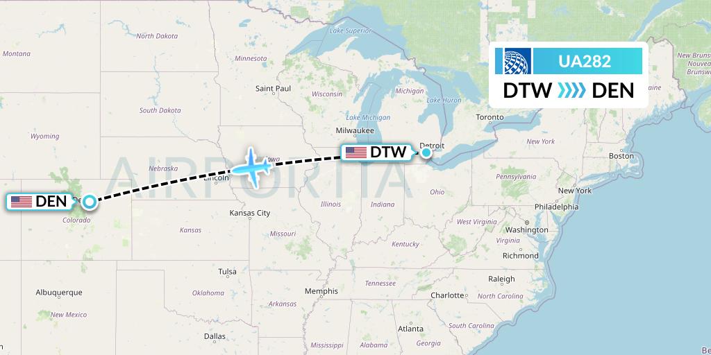 UA282 United Airlines Flight Map: Detroit to Denver