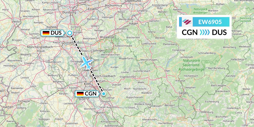 EW6905 Eurowings Flight Map: Cologne to Dusseldorf
