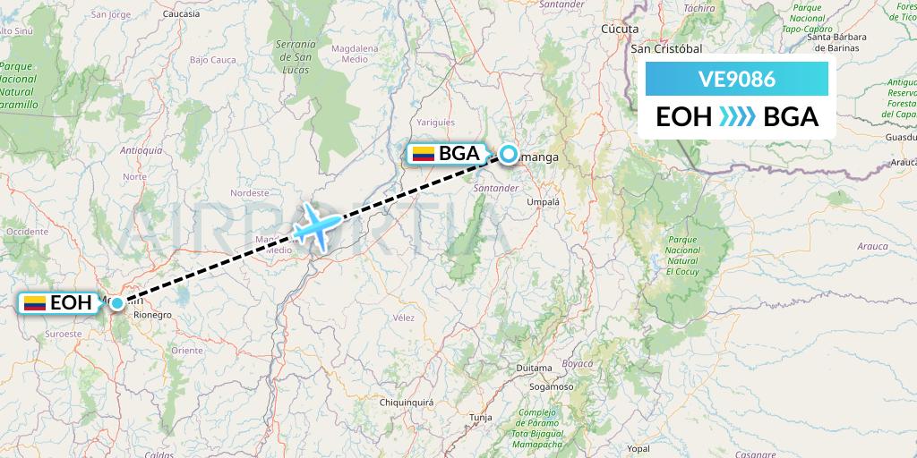 VE9086 Easyfly Flight Map: Medellin to Bucaramanga