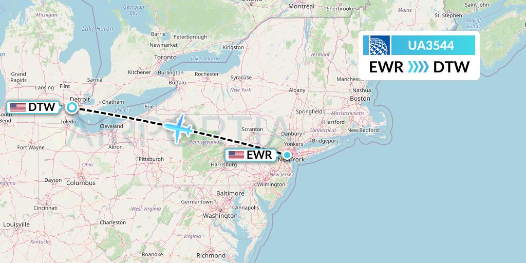 UA3544 United Airlines Flight Map: New York to Detroit