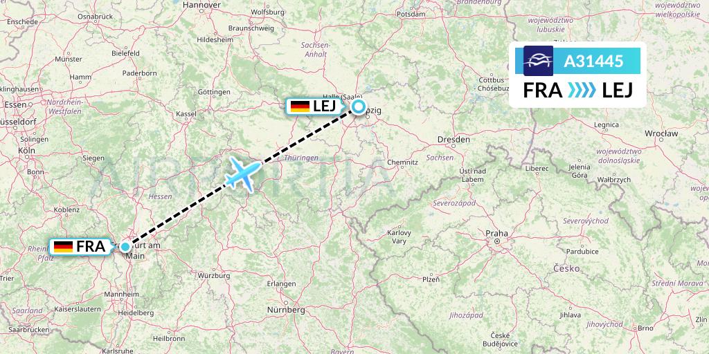 A31445 Aegean Airlines Flight Map: Frankfurt to Leipzig