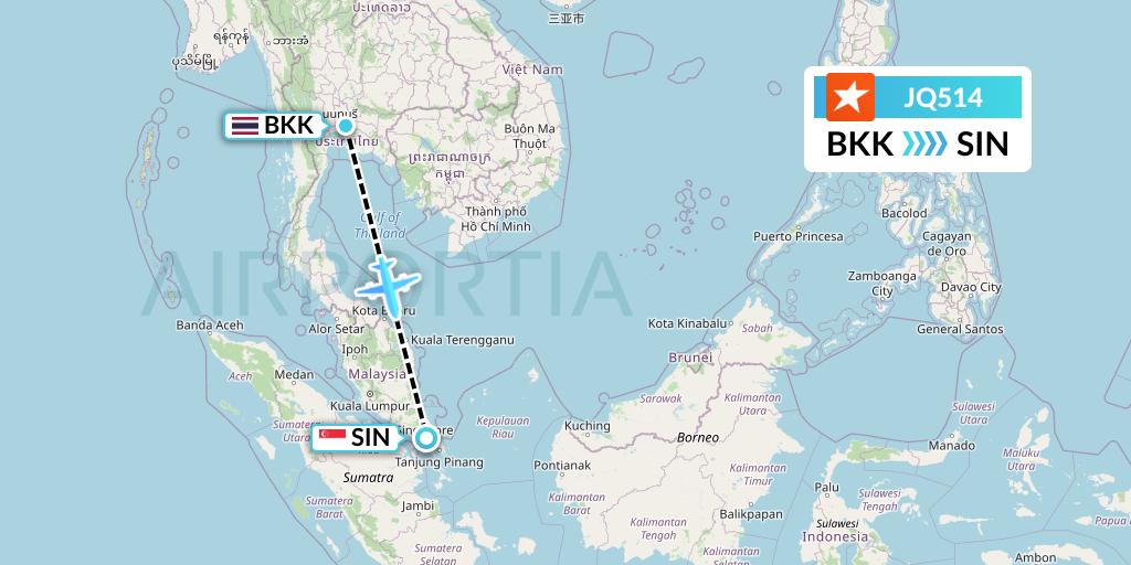 JQ514 Jetstar Airways Flight Map: Bangkok to Singapore