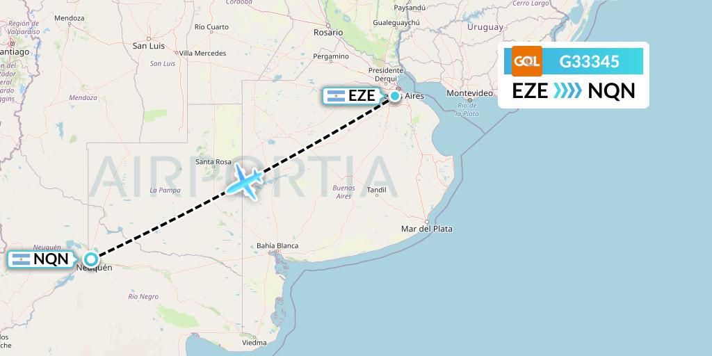 G33345 GOL Transportes Aeros Flight Map: Buenos Aires to Neuquen