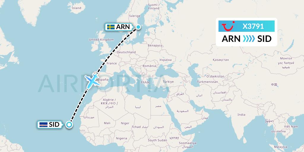 X3791 TUI fly Germany Flight Map: Stockholm to Espargos