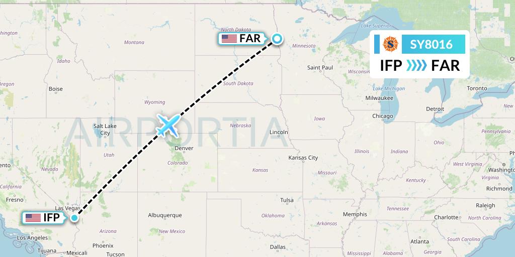 SY8016 Sun Country Airlines Flight Map: Bullhead City to Fargo