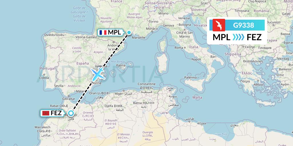 G9338 Air Arabia Flight Map: Montpellier to Fes