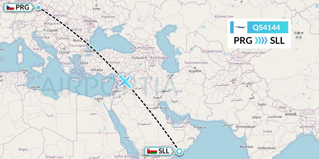 QS4144 Smartwings Flight Map: Prague to Salalah