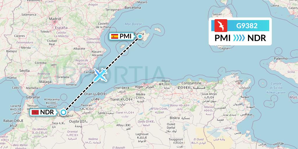 G9382 Air Arabia Flight Map: Palma de Mallorca to Nador