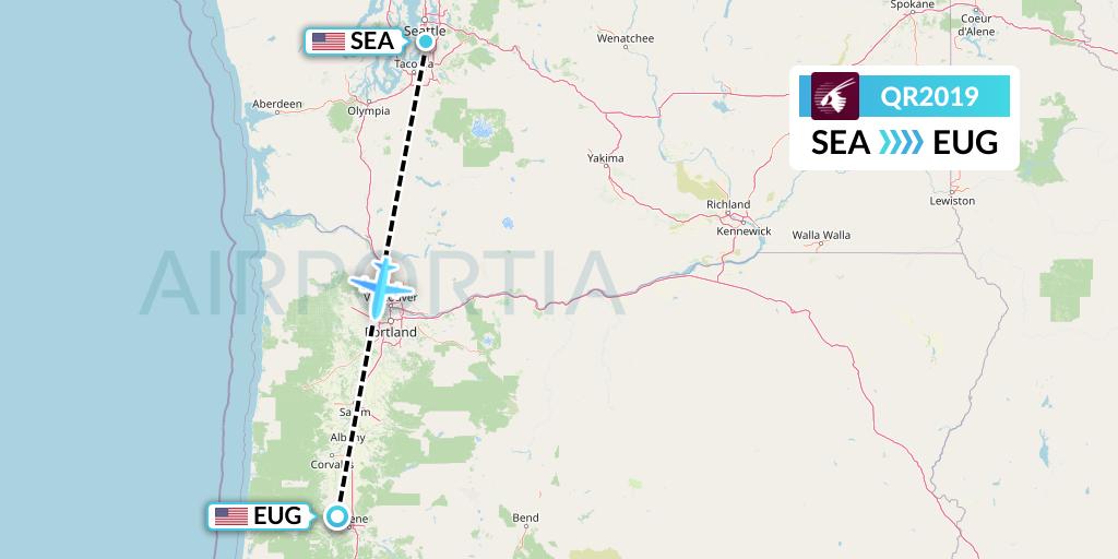 QR2019 Qatar Airways Flight Map: Seattle to Eugene