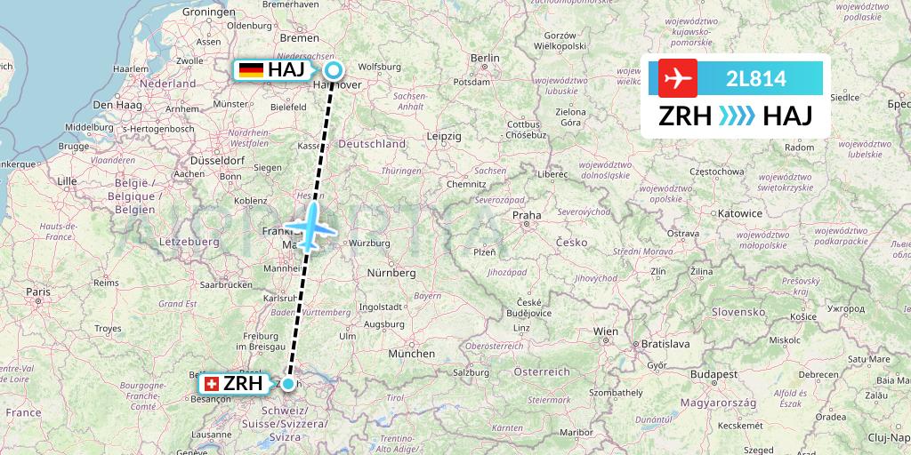 2L814 Helvetic Airways Flight Map: Zurich to Hannover