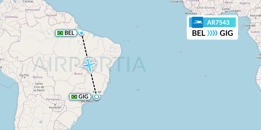 AR7543 Aerolineas Argentinas Flight Map: Belem to Rio de Janeiro