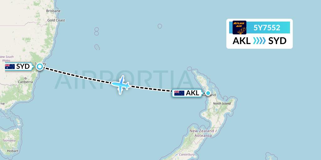 5Y7552 Atlas Air Flight Map: Auckland to Sydney