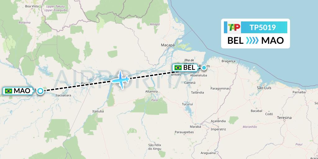 TP5019 TAP Portugal Flight Map: Belem to Manaus